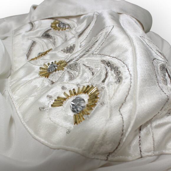 XS/S Vintage Erena by Irene Koenig Satin Blouse Ivory Embellished Yoke - Picture 13 of 16